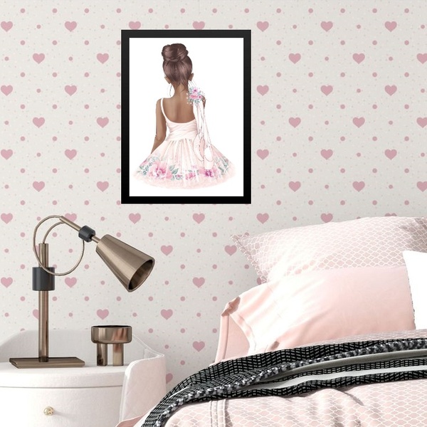 Quadro Infantil Menina Bailarina Morena 33x24cm - Com Vidro M