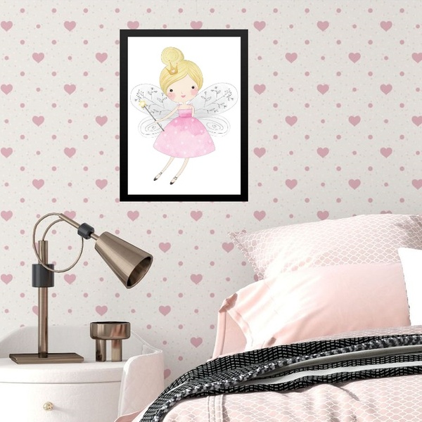 Quadro Infantil Menina Fada Madrinha 33x24cm - Com Vidro Mold