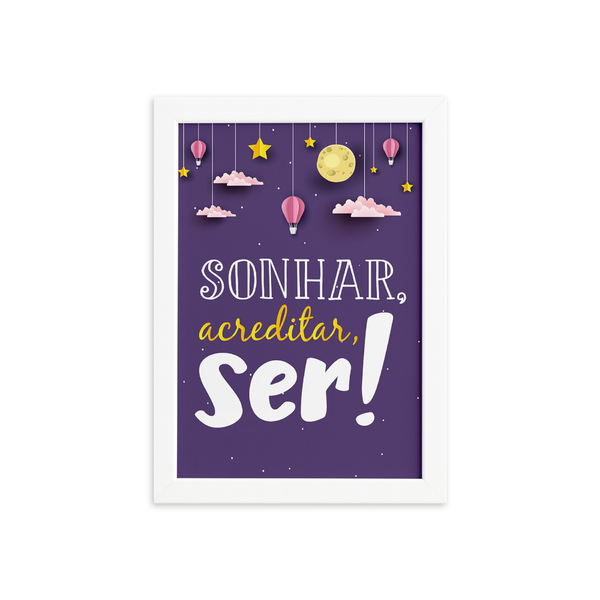Quadro Infantil Menina Frase Sonhar Moldura Branca 22x32cm Leroy Merlin