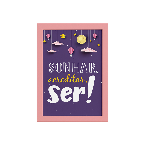 Quadro Infantil Menina Frase Sonhar Moldura Rosa 22x32cm Leroy Merlin