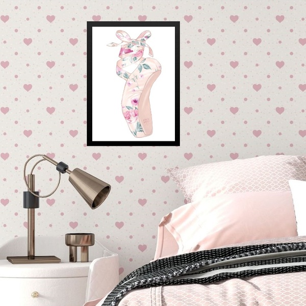 Quadro Infantil Menina Sapatilha De Balé 45x34cm - Com Vidro