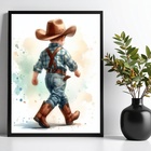 Quadro Infantil Menininho Cowboy 45x34cm - Com Vidro Moldura