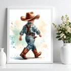 Quadro Infantil Menininho Cowboy 45x34cm Moldura Preta