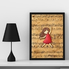 Quadro Infantil Música Menina Com Partitura 33x24cm - Com Vid