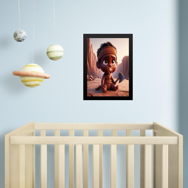 Quadro Infantil Orixá Baby Xangô 33x24cm - Com Vidro Moldura