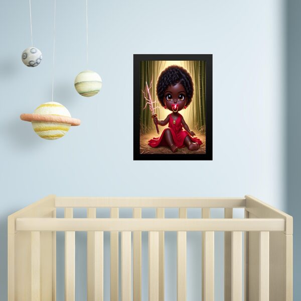 Quadro Infantil Orixá Bebê Iansã 24x18cm - Com Vidro Moldura