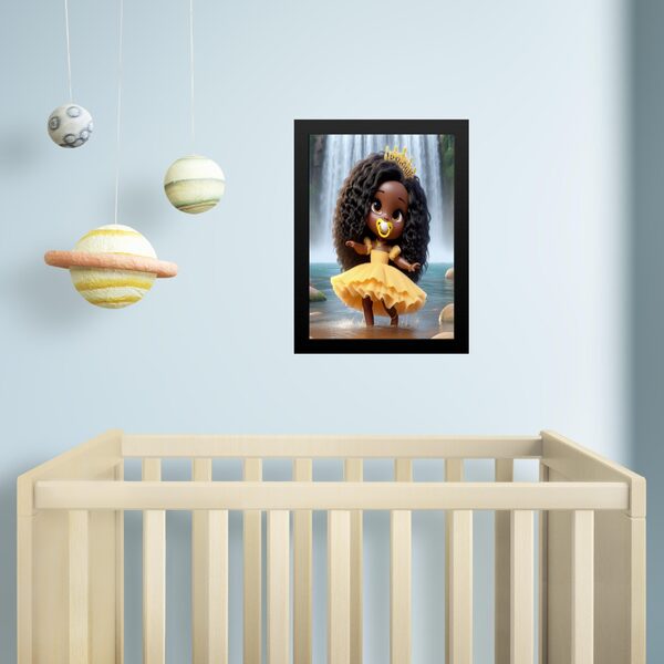 Quadro Infantil Orixá Bebê Oxum 24x18cm - Com Vidro Moldura B