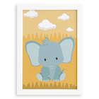 Quadro Infantil Safari Elefante Quarto Moldura Branca 33x43