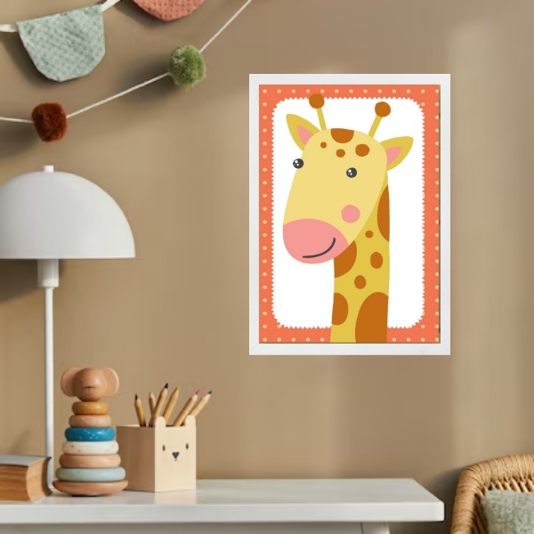 Quadro Infantil Safari - Girafinha 45x34cm Moldura Branca