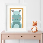 Quadro Infantil Safari Hipopótamo- 60x48cm Moldura Branca