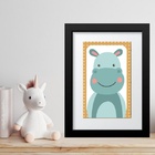 Quadro Infantil Safari Hipopótamo- 60x48cm Moldura Preta