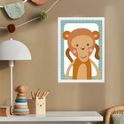 Quadro Infantil Safari - Macaquinho 24x18cm - Com Vidro Moldu