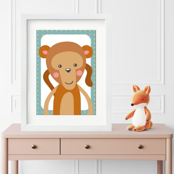 Quadro Infantil Safari Macaquinho- 60x48cm Moldura Preta