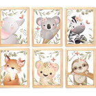 Quadro Infantil Safari Menina 6 Un A4 Vidro E Pendurador