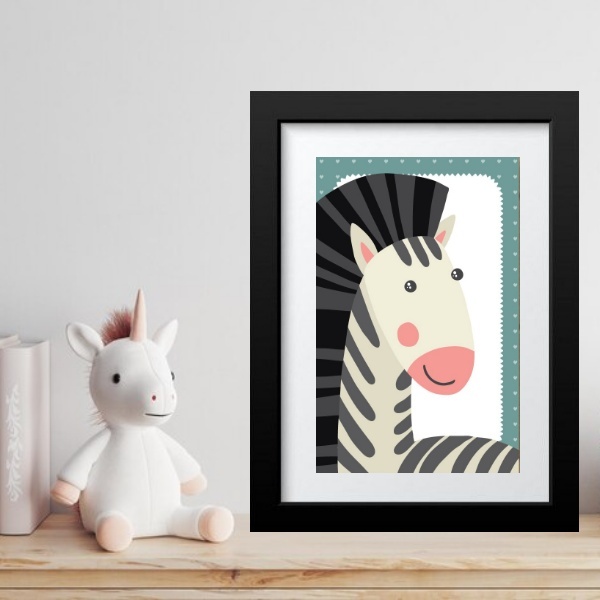 Quadro Infantil Safari Zebrinha- 60x48cm Moldura Preta