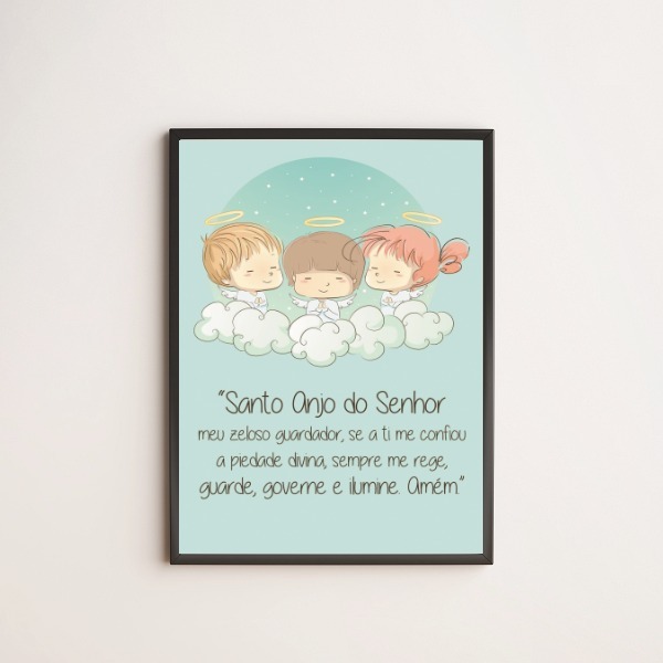 Quadro Infantil Santo Anjo Do Senhor 45x34cm - Com Vidro Mold