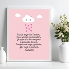 Quadro Infantil Santo Anjo - Nuvenzinha Rosa 45x34cm - Com Vi