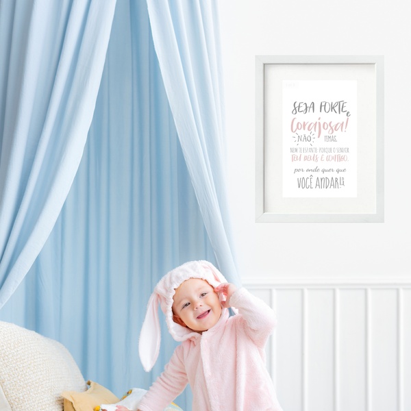 Quadro Infantil Seja Forte E Corajosa - 60x48cm Moldura Preta