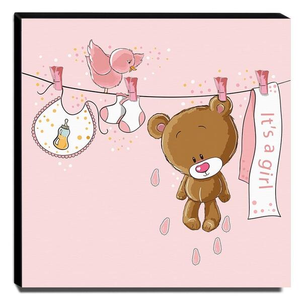 Quadro Infantil Ursinho It's A Girl Canvas 30x30cm-inf319