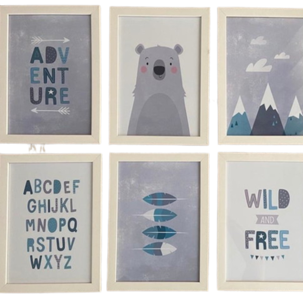 Quadro Infantil Urso 6 Un A4 Vidro E Pendurador