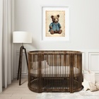 Quadro Infantil Urso Antigo Azul - 60x48cm Moldura Branca