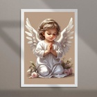Quadro Infantil Vintage Anjinho Rezando 24x18cm Moldura Branca