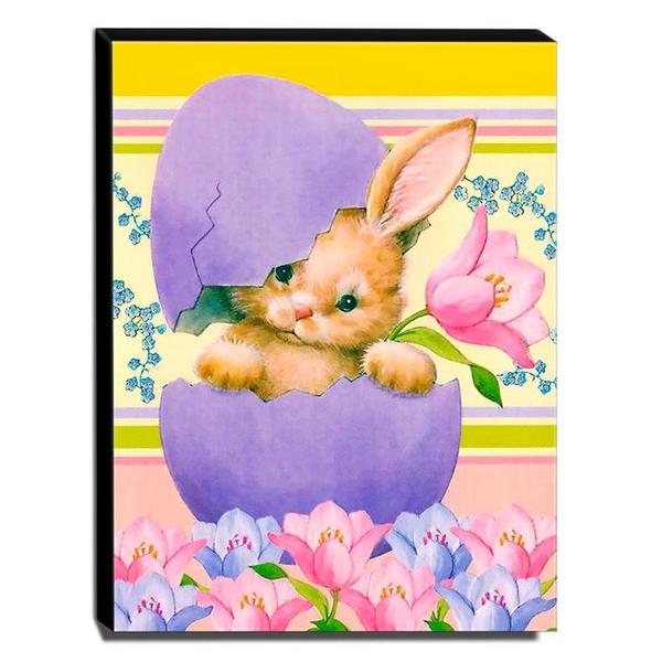 Quadro Infantil Vintage Coelhinho No Ovo Canvas 40x30cm-inf513