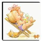 Quadro Infantil Vintage Crianças Na Praia Canvas 30x30cm-inf4