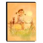 Quadro Infantil Vintage Menina E Gatinho Canvas 40x30cm-inf456