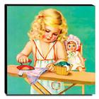 Quadro Infantil Vintage Menina Passando Roupas Canvas 30x30cm