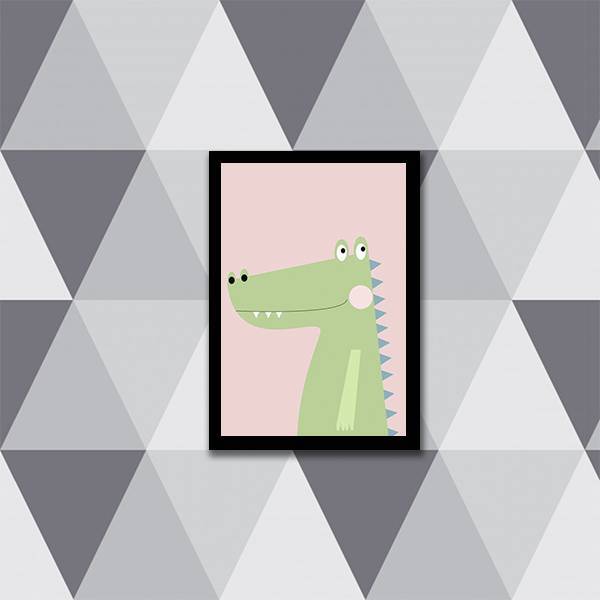 Quadro Jacarezinho Verde E Rosa 24x18cm - Com Vidro Moldura:m