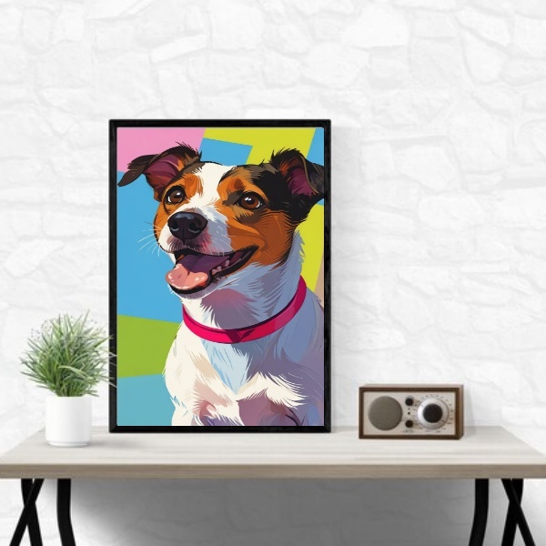 Quadro Jack Russell Terrier 33x24cm - Com Vidro Moldura Branca