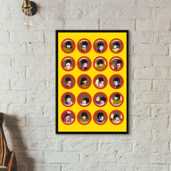 Quadro Janelas Yellow Submarine - Beatles 33x24cm - Com Vidro
