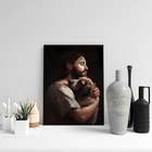 Quadro Jesus Abraçando Cachorro 33x24cm - Com Vidro Moldura:m