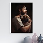Quadro Jesus Abraçando Cachorro 45x34cm - Com Vidro Moldura:m