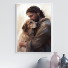 Quadro Jesus Abraçando Cão Golden Retriever 45x34cm Moldura:m