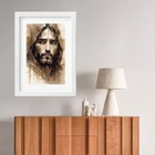 Quadro Jesus Aquarela Marrom - 60x48cm Moldura:madeira Preta