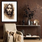 Quadro Jesus Aquarela Marrom - 60x48cm Moldura:madeira Preta