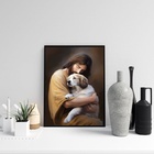 Quadro Jesus Beijando Cachorrinho 33x24cm - Com Vidro Moldura