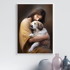 Quadro Jesus Beijando Cachorrinho 33x24cm Moldura:madeira Pre