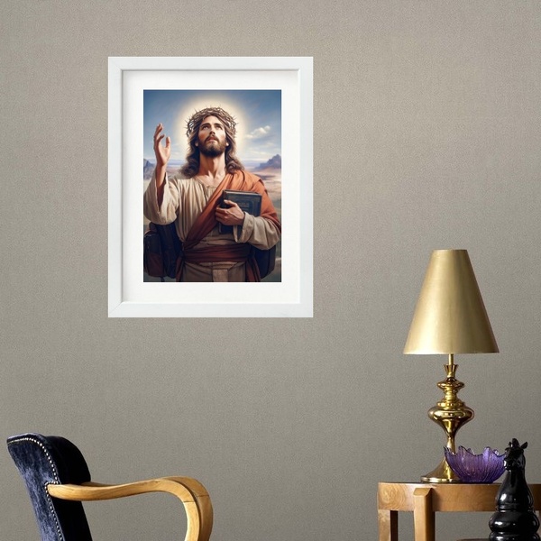 Quadro Jesus Com Bíblia Sagrada - 60x48cm Moldura:madeira Pre