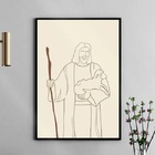 Quadro Jesus Com Cajado - One Line 33x24cm Moldura Branca