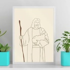 Quadro Jesus Com Cajado - One Line 45x34cm - Com Vidro Moldur