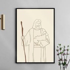 Quadro Jesus Com Cajado - One Line 45x34cm Moldura Branca