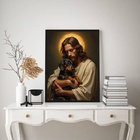 Quadro Jesus Com Cão Dachshund No Colo 24x18cm Moldura Preta