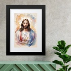 Quadro Jesus Cristo Aquarelado - 60x48cm Moldura:madeira Preta