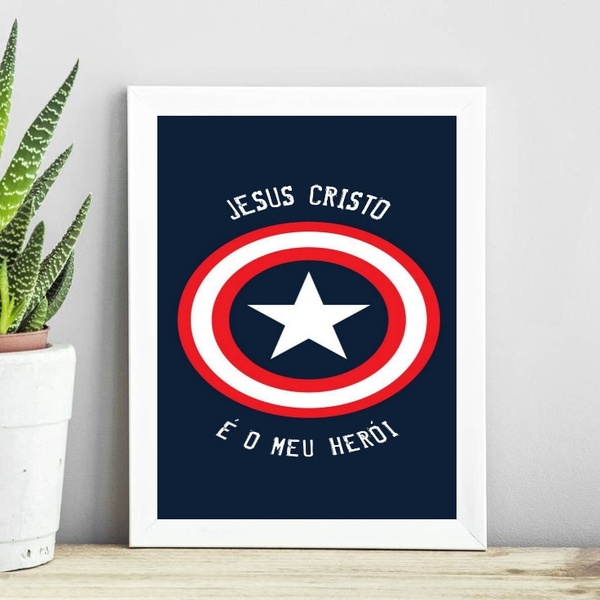 Quadro Jesus Cristo - Meu Herói 33x24cm Moldura:madeira Branca