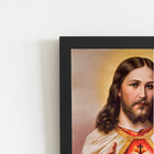 Quadro Jesus Cristo Sagrado Coração Moldura Preta 60x40cm