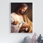 Quadro Jesus Cuidando De Gatinho 24x18cm - Com Vidro Moldura: