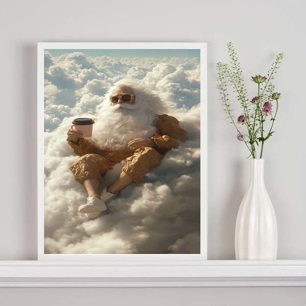 Quadro Jesus De Boa Tomando Café 24x18cm - Com Vidro Moldura